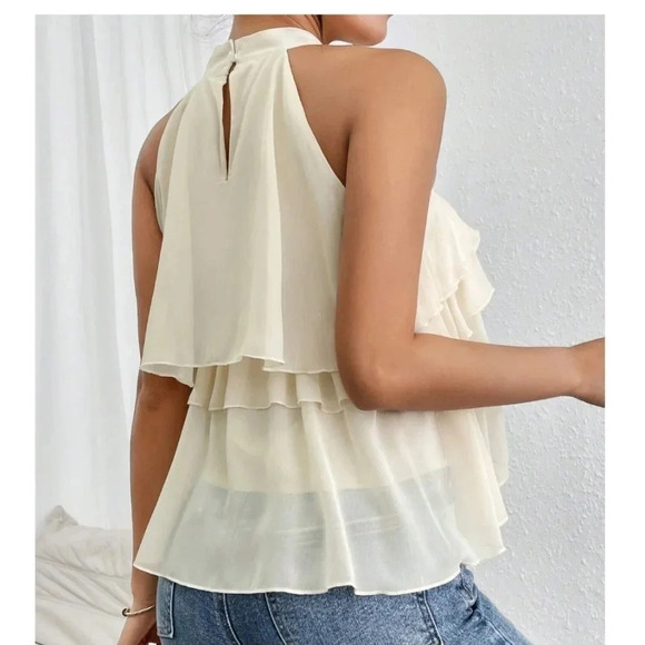Halter Neck Ruffled Cake Chiffon Blouse - Picture 4 of 5